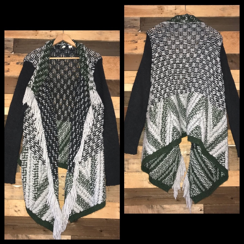 Anthro MOTH Drape Fringe Knit Cardigan Sweater - Picture 2 of 8